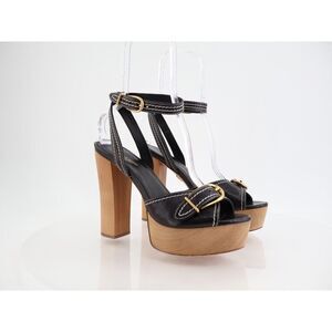 Veronica Beard Leonarda Platform Ankle Strap Sandals Black Leather Size 10M